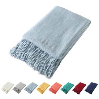 Pale Blue Knitted Throw Blanket