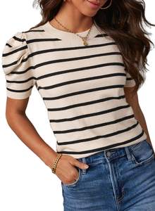 Short Puff Sleeve Tops Striped